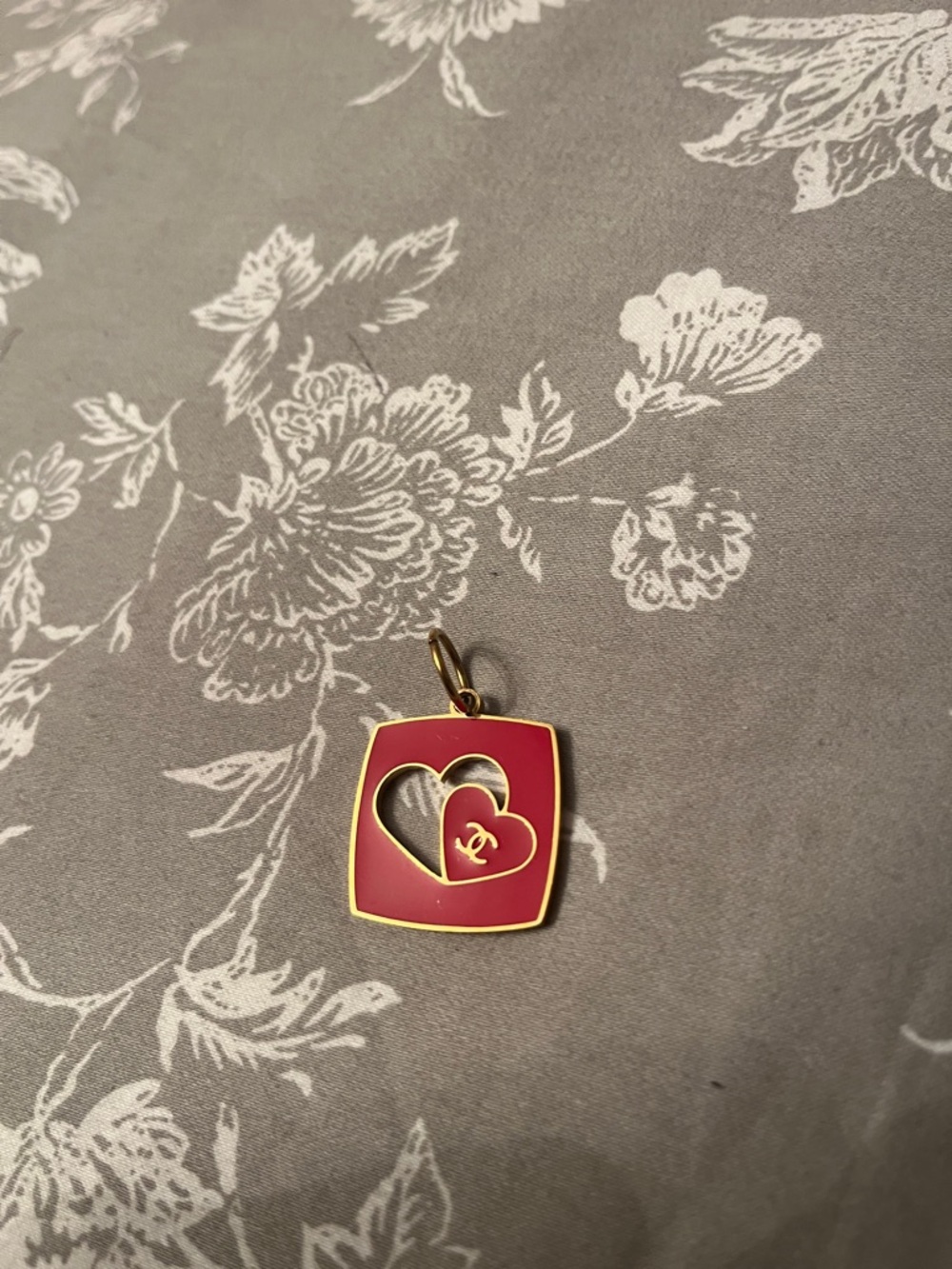 CHANEL Gold-Tone Red Double Heart Charm Pendant